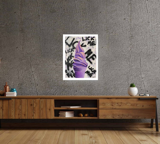 Limited Edition 35x45cm print of a contemporary ice cream, this piece is called 'Lick Me' and only 50 are available