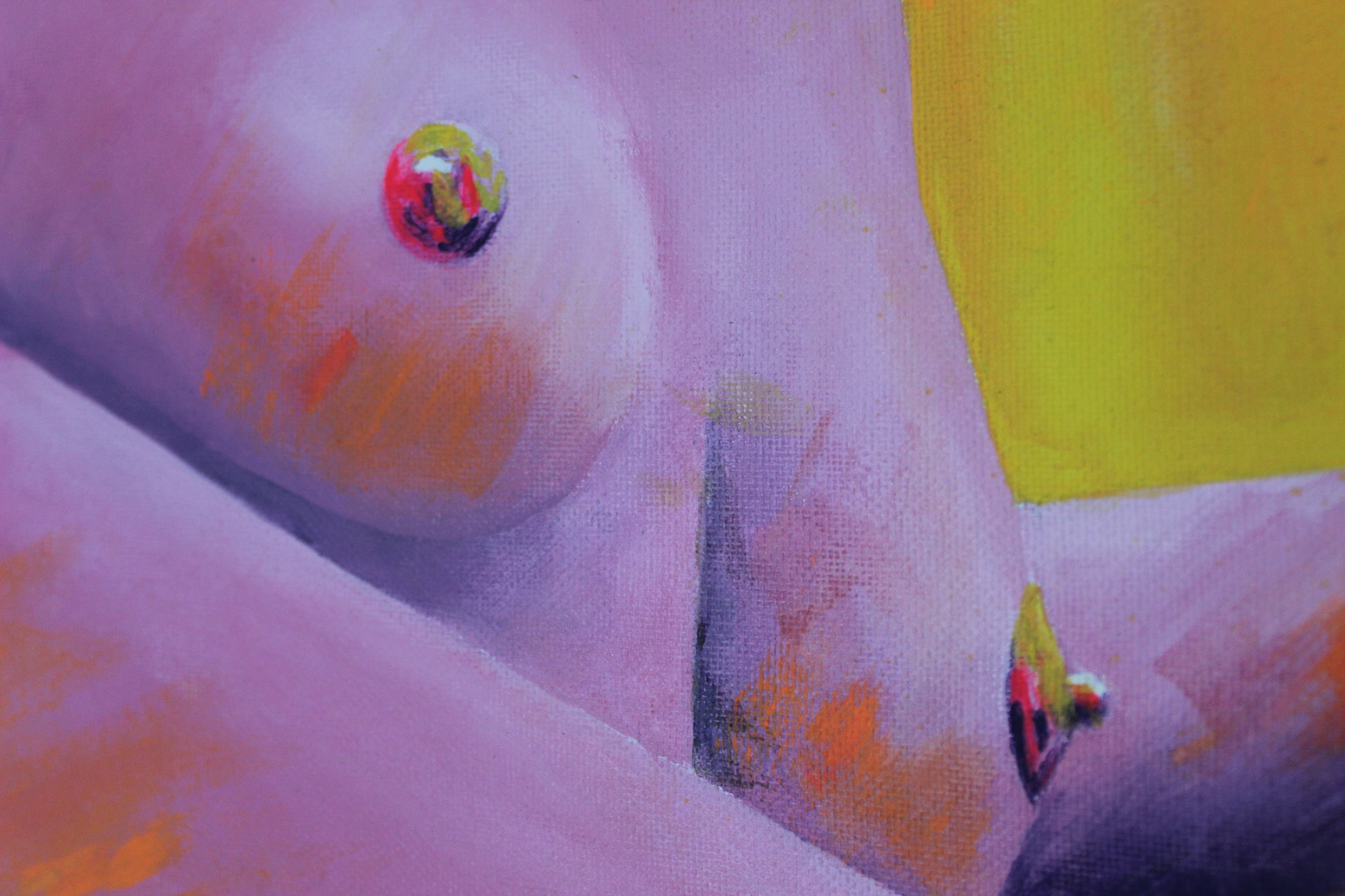 close up of one of my sold contemporary pieces of artwork, the female form in bright neon colours